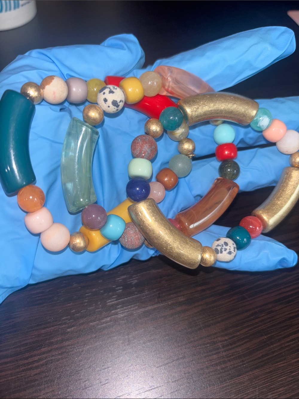 Plunder Multicolored Beaded stretch Bracelet vintage style set of three